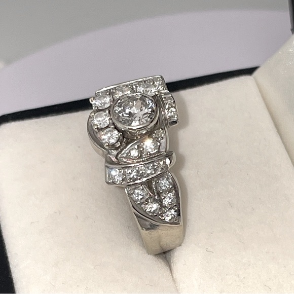 Heavy Solid 14K White Gold Natural +/- 2.00CTW Diamond Bezel Antique Ring Custom - Picture 10 of 17